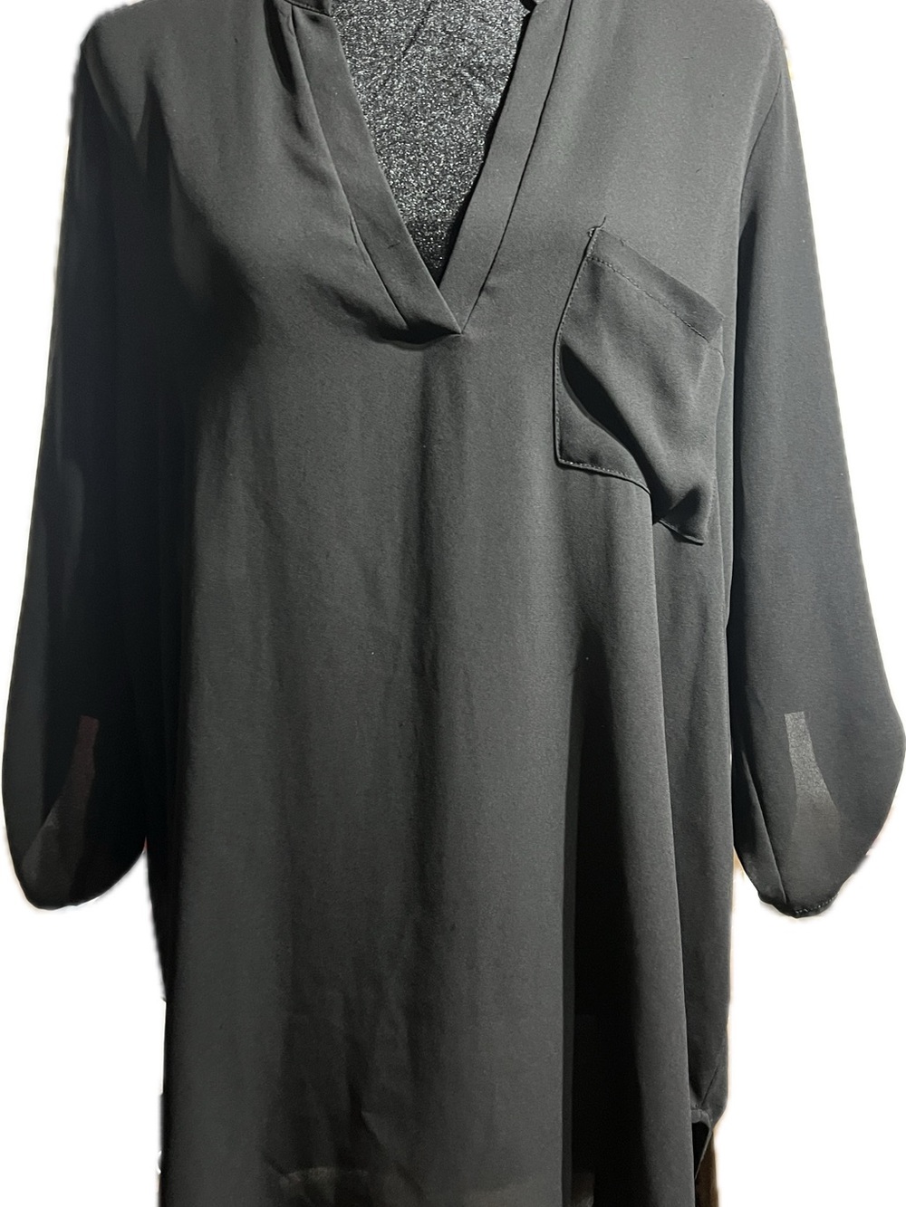 Lush Black V-Neck Long Sleeve Tunic with Chest Pocket